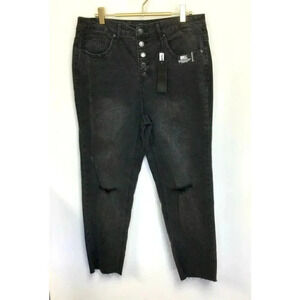 NWT Stitch Star Womens Black Distressed High-Rise Ankle Straight Jeans Size 12